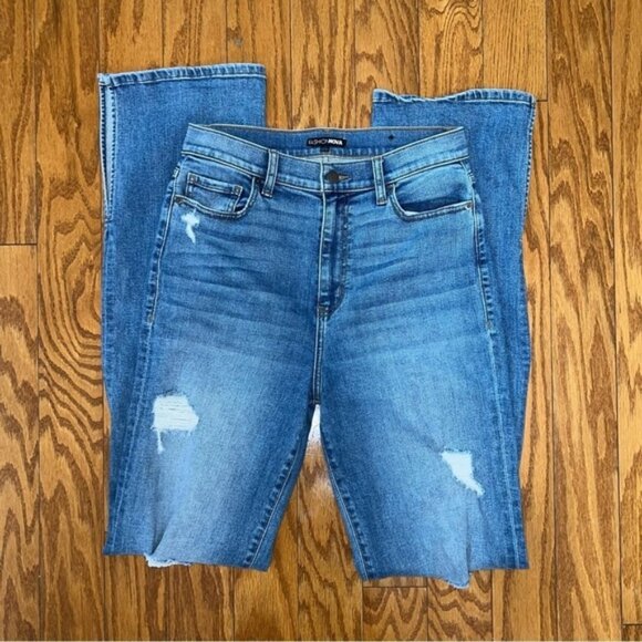 Fashion Nova Long Distressed Side Slit Flare Leg Jeans Size 11 - Picture 9 of 13